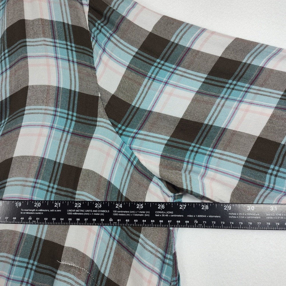 Catherines Petite Plus 3XWP Plaid Open Front Cardigan Blue Brown Rayon Draped - Picture 6 of 10